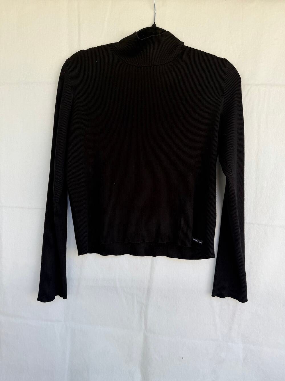 Calvin Klein Jeans Black Ribbed Mock Neck Long Sleeve Knit Top Size XL